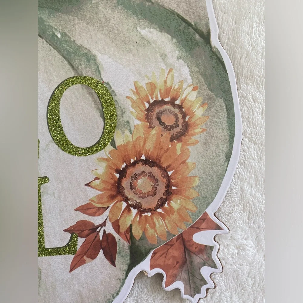 NWT Glittery Pumpkin Hello Fall Autumn Hanging Door or Wall Sign